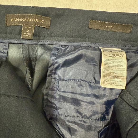 BANANA REPUBLIC Avery Navy Green Side Stripe Crepe Straight Ankle Pants 2 Petite - Picture 4 of 10